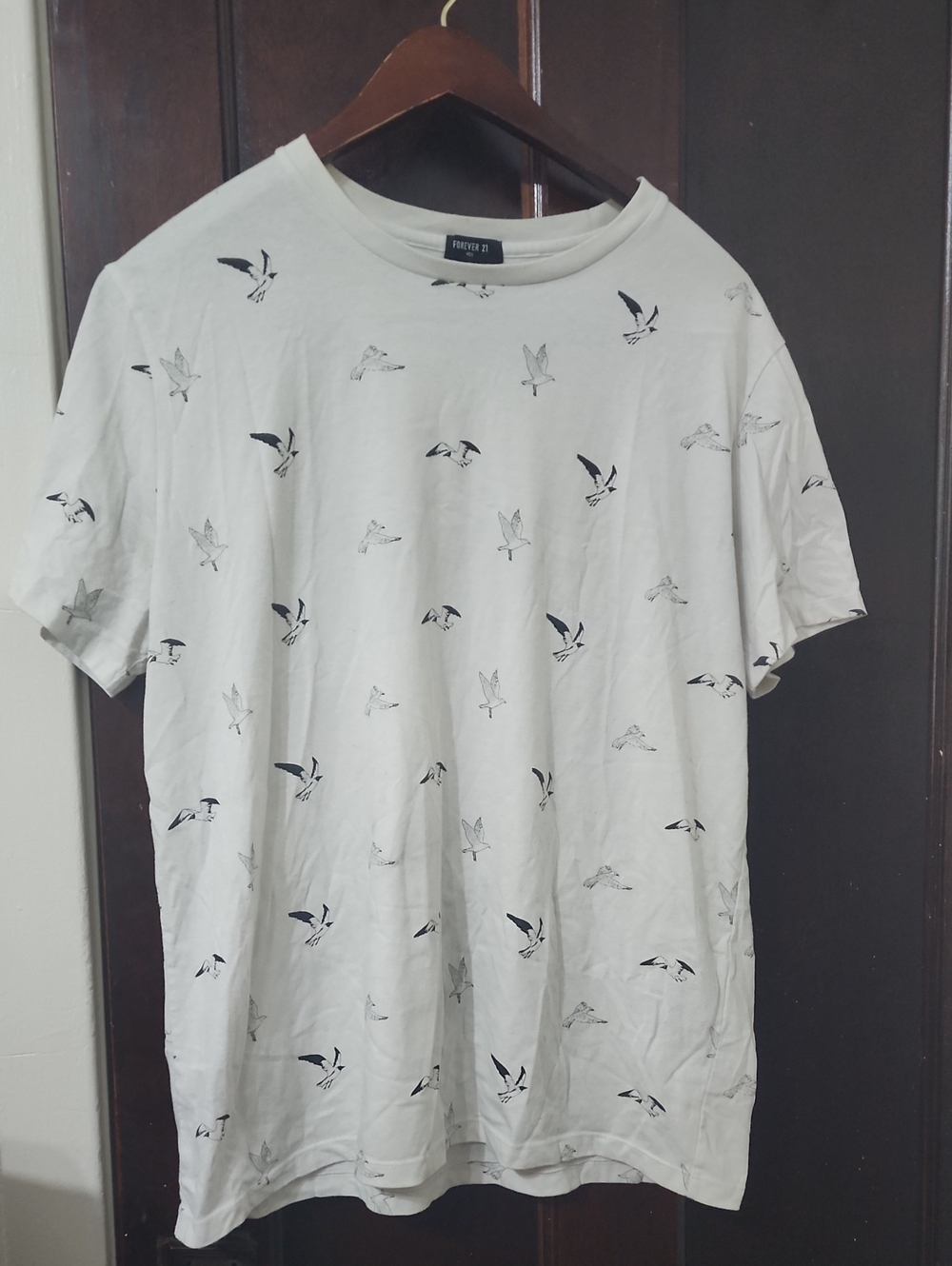 Forever 21 White Short-Sleeve Shirt With Bird Print
